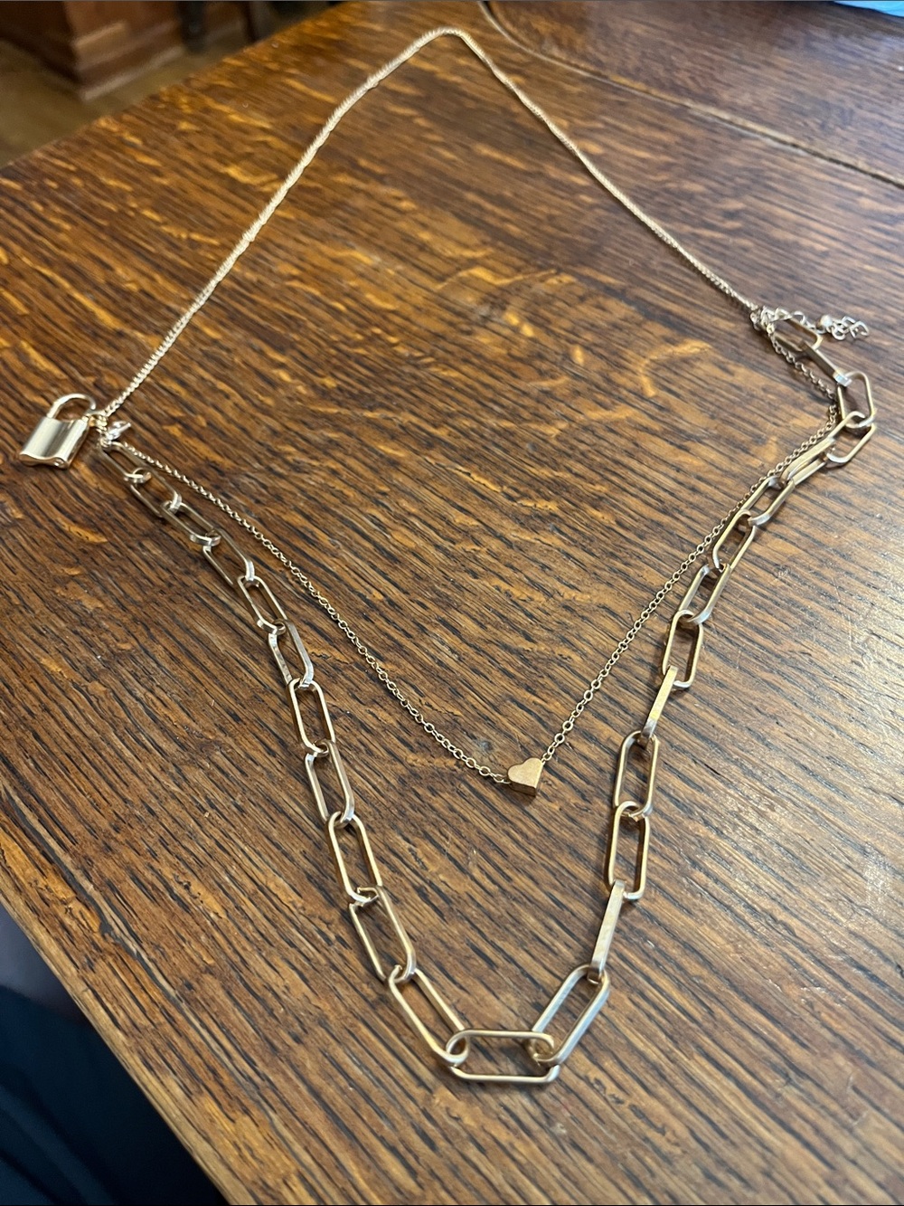 Gold Layered Heart Pendant and Paperclip Chain Necklace - Women Jewelry